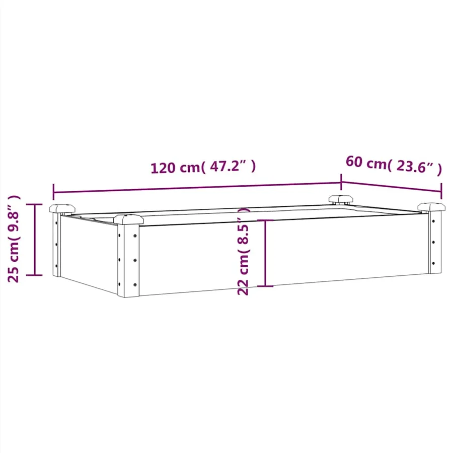 Lit surélevé de jardin doublure 120x60x25 cm bois massif sapin - 8