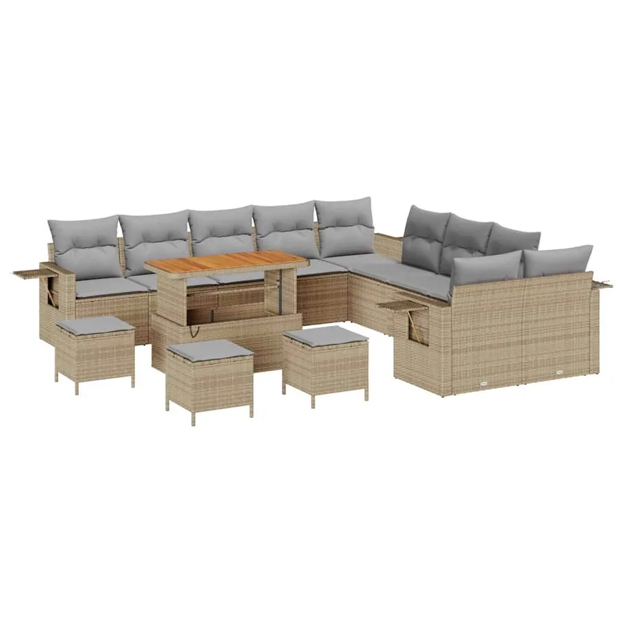 Ensemble de canapé de jardin 14 pcs Beige polyrotin - 2