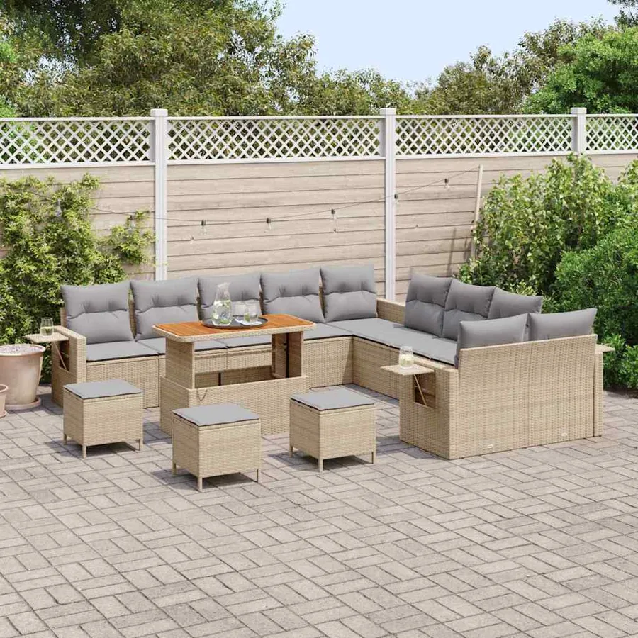 Ensemble de canapé de jardin 14 pcs Beige polyrotin - 3