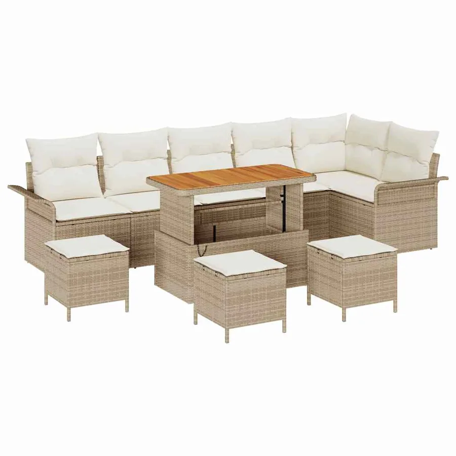 Ensemble de canapé de jardin 10 pcs Beige polyrotin - 2