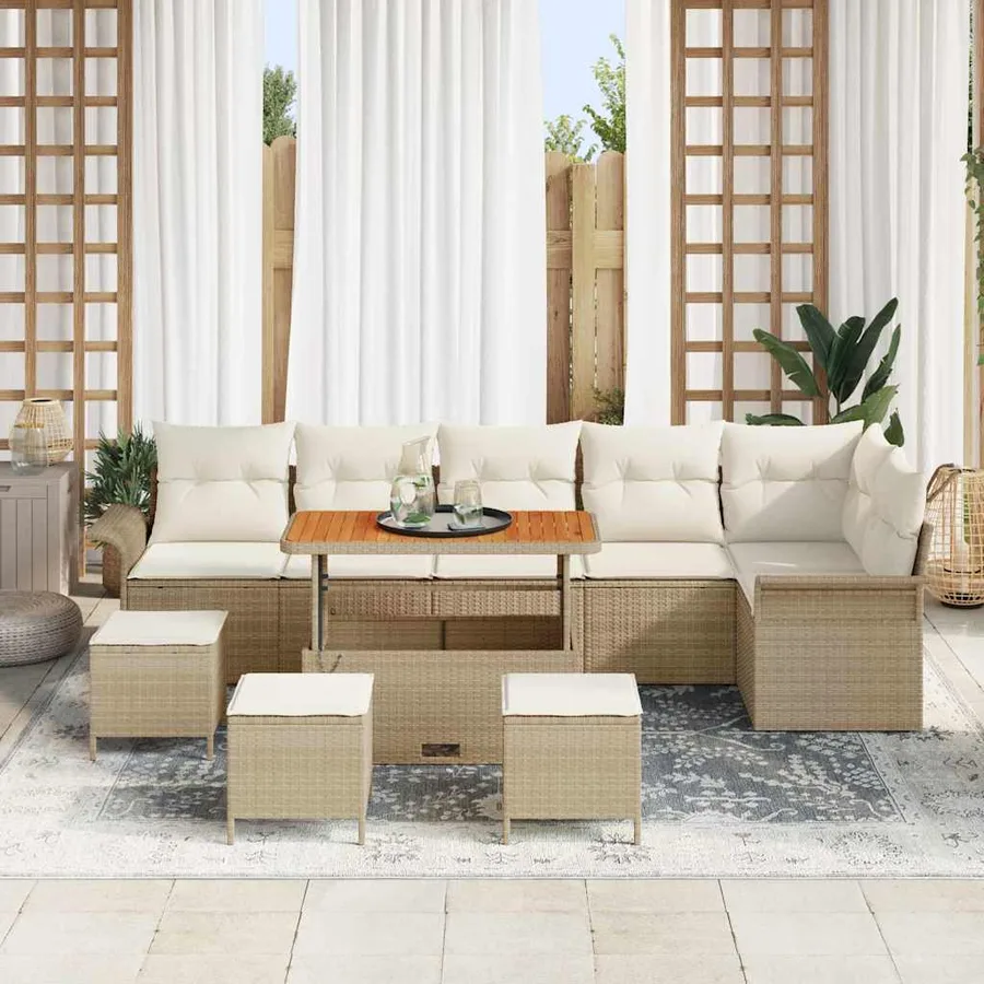Ensemble de canapé de jardin 10 pcs Beige polyrotin - 3