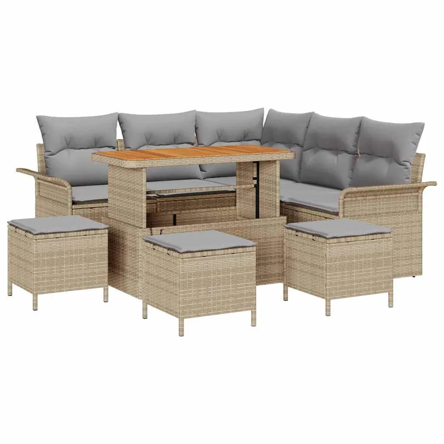 Ensemble de canapé de jardin avec coussin 9 pcs Beige polyrotin - 2