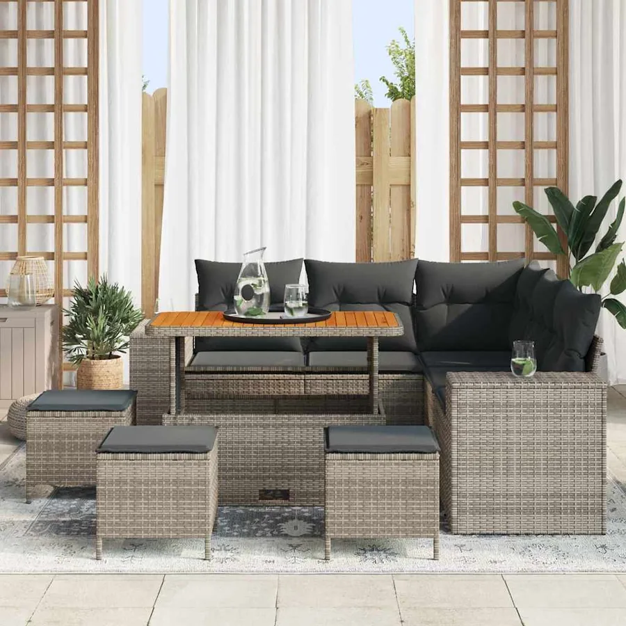 Ensemble de canapé de jardin avec coussin 9 pcs Gris polyrotin