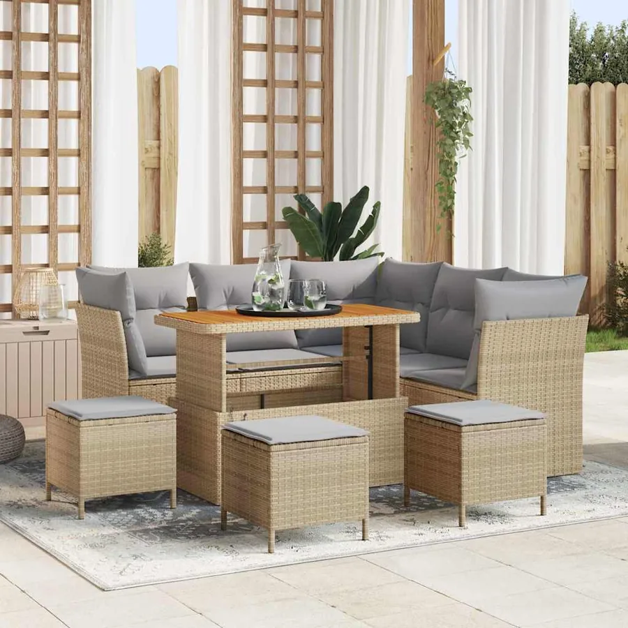 Ensemble de canapé de jardin 9 pcs Beige polyrotin