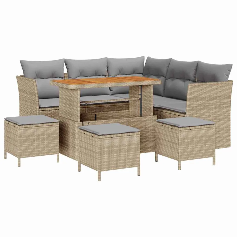 Ensemble de canapé de jardin 9 pcs Beige polyrotin - 2