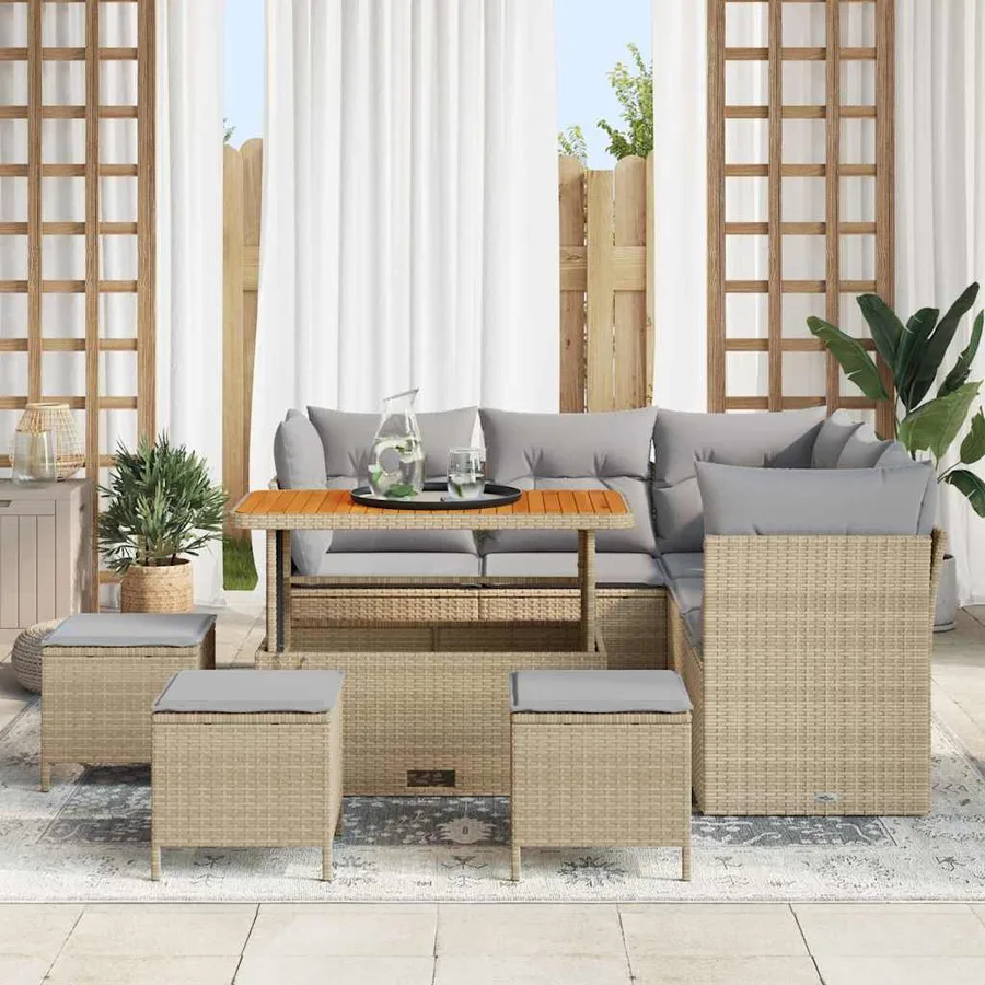 Ensemble de canapé de jardin 9 pcs Beige polyrotin - 3
