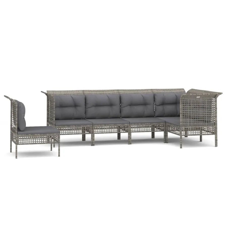 Salon de jardin 6 pcs avec coussins Gris Résine tressée - 2