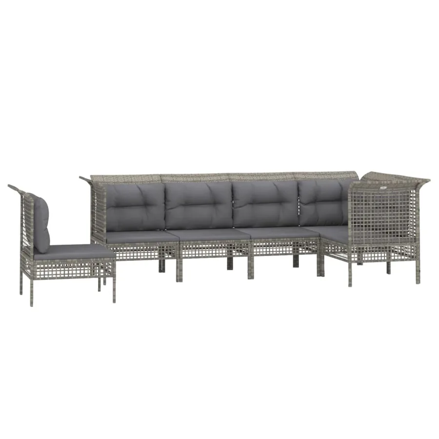 Salon de jardin 6 pcs avec coussins Gris Résine tressée - 3