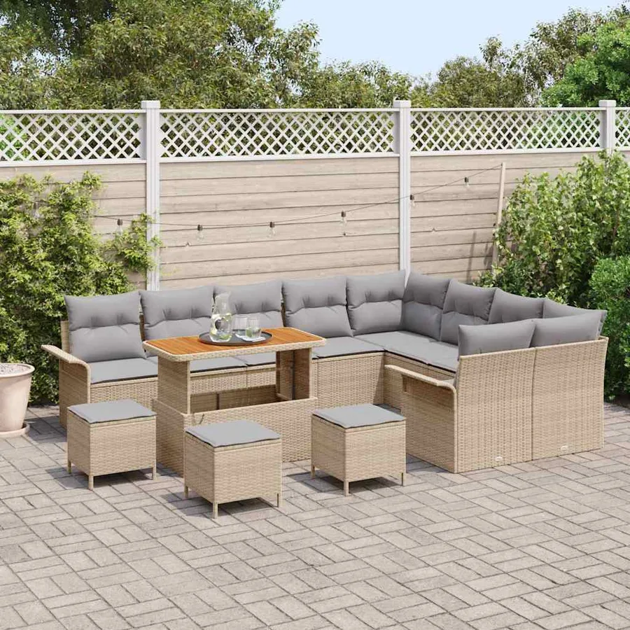 Ensemble de canapé de jardin 13 pcs Beige polyrotin - 3