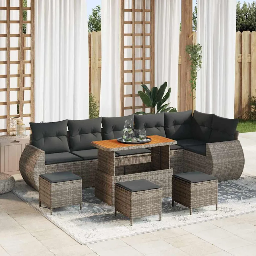 Ensemble de canapé de jardin 10 pcs Gris polyrotin