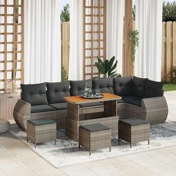 Ensemble de canapé de jardin 10 pcs Gris polyrotin