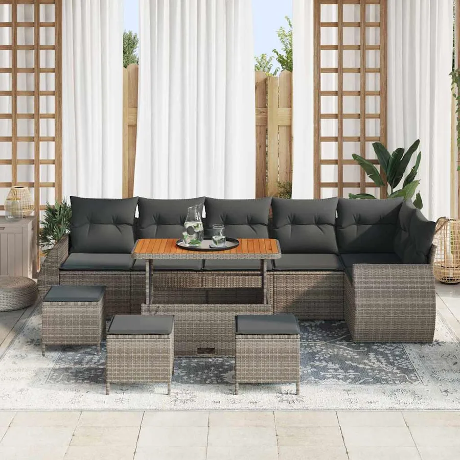 Ensemble de canapé de jardin 10 pcs Gris polyrotin - 3