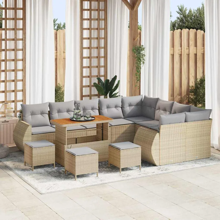 Ensemble de canapé de jardin 13 pcs Beige polyrotin