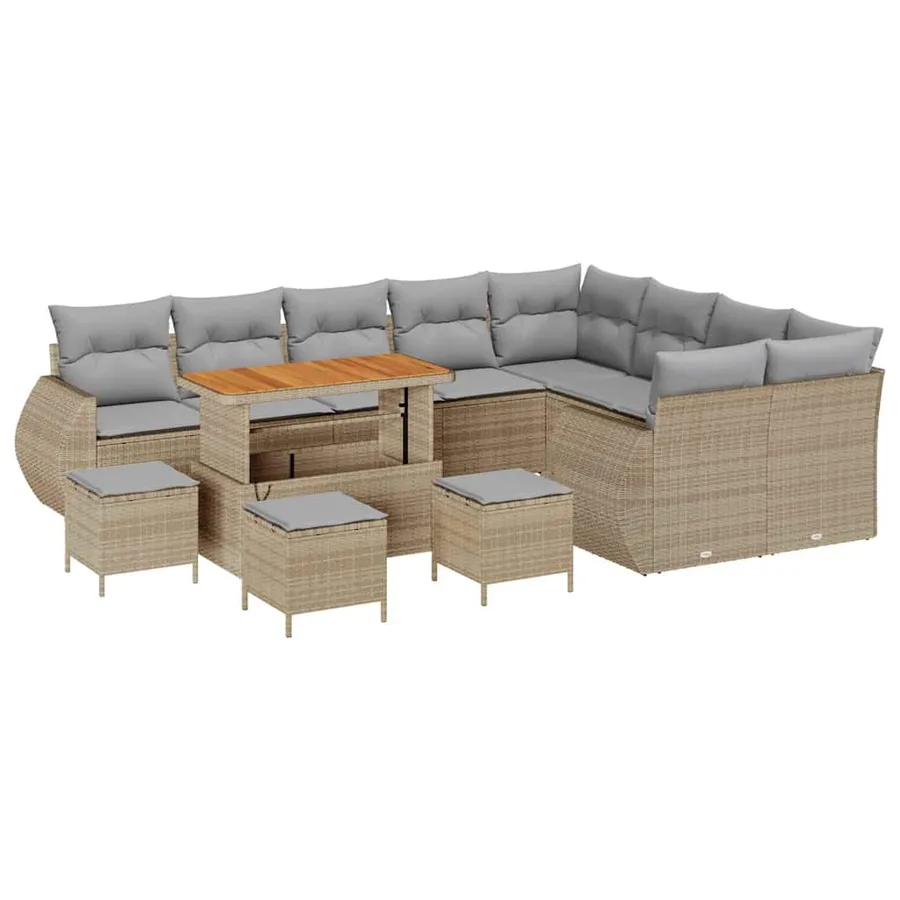 Ensemble de canapé de jardin 13 pcs Beige polyrotin - 2