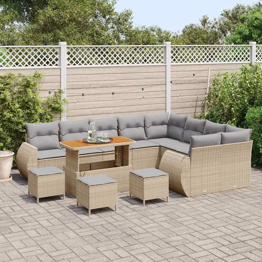 Ensemble de canapé de jardin 13 pcs Beige polyrotin - 3