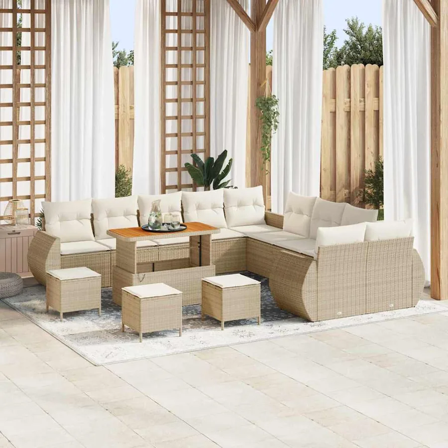 Ensemble de canapé de jardin 14 pcs Beige polyrotin