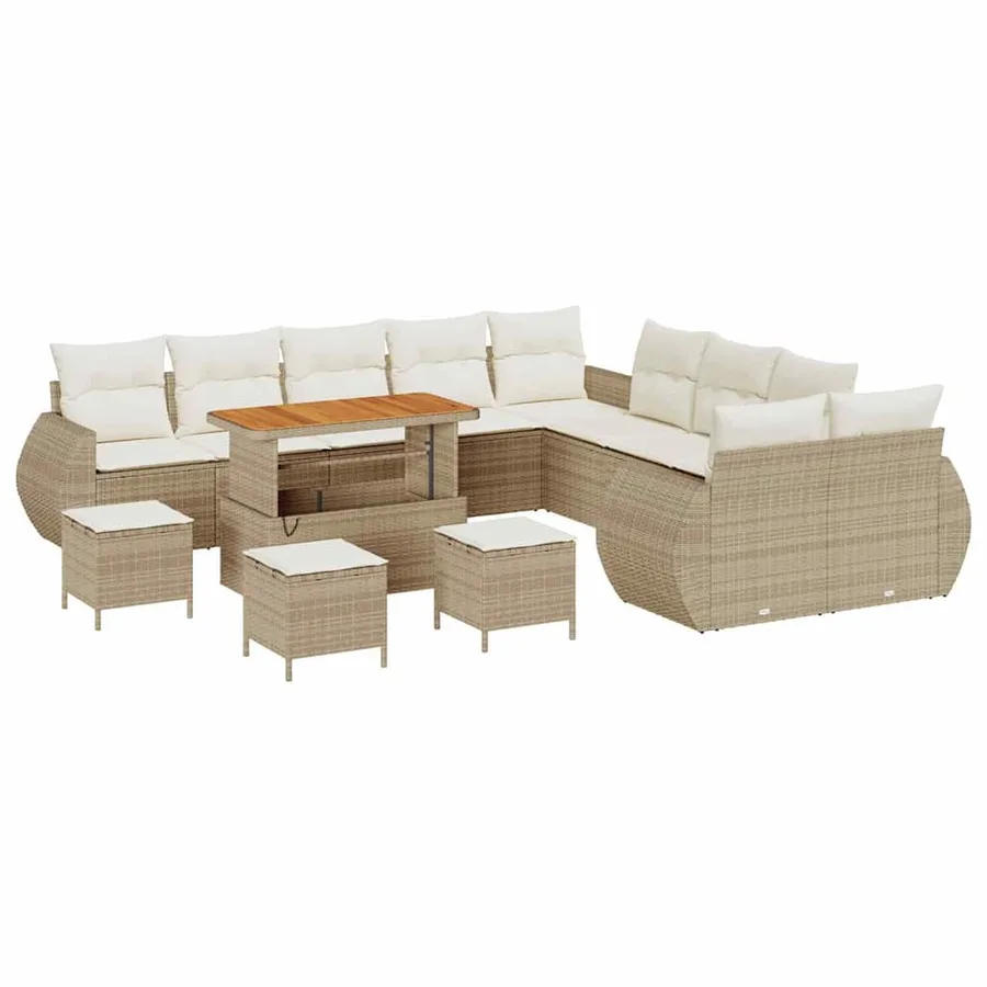 Ensemble de canapé de jardin 14 pcs Beige polyrotin - 2