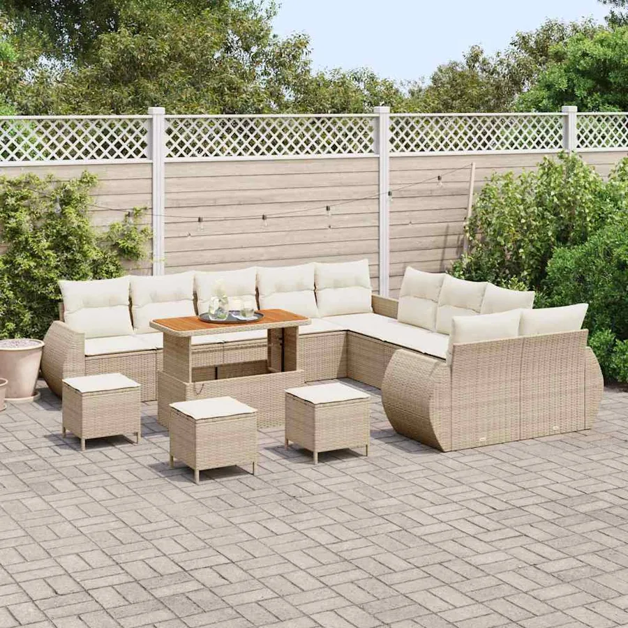 Ensemble de canapé de jardin 14 pcs Beige polyrotin - 3