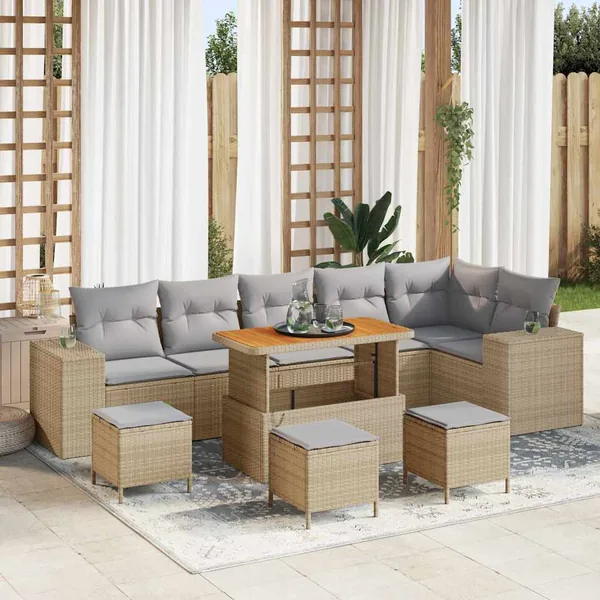 Ensemble de canapé de jardin 10 pcs Beige polyrotin