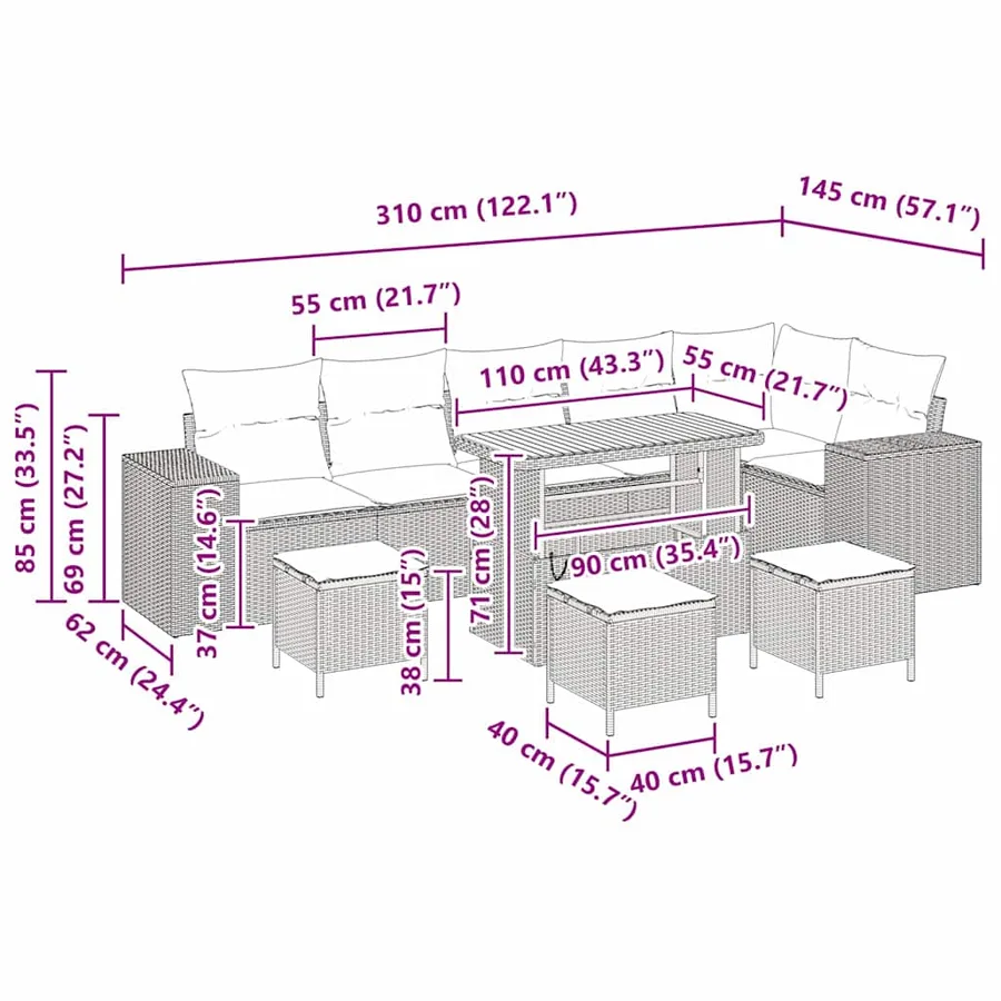 Ensemble de canapé de jardin 10 pcs Beige polyrotin - 14