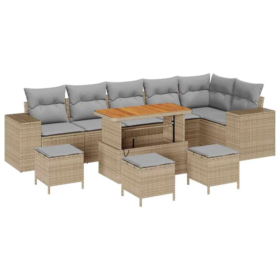 Ensemble de canapé de jardin 10 pcs Beige polyrotin - 2