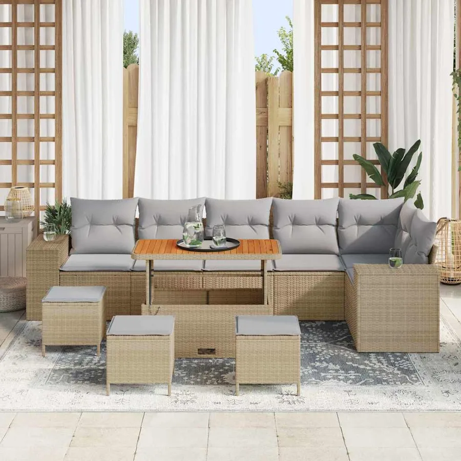 Ensemble de canapé de jardin 10 pcs Beige polyrotin - 3