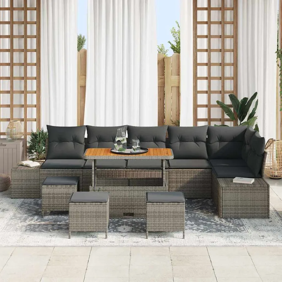 Ensemble de canapé de jardin avec coussin 10 pcs Gris polyrotin - 3