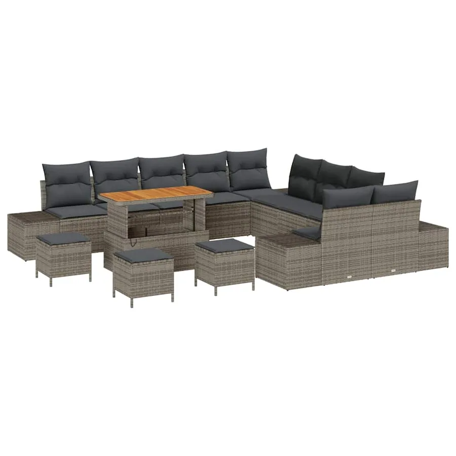 Ensemble de canapé de jardin avec coussin 14 pcs Gris polyrotin - 2