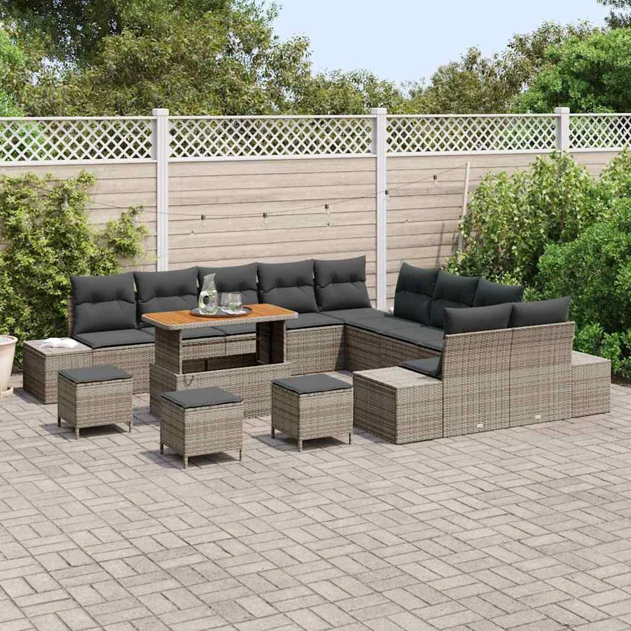 Ensemble de canapé de jardin avec coussin 14 pcs Gris polyrotin - 3