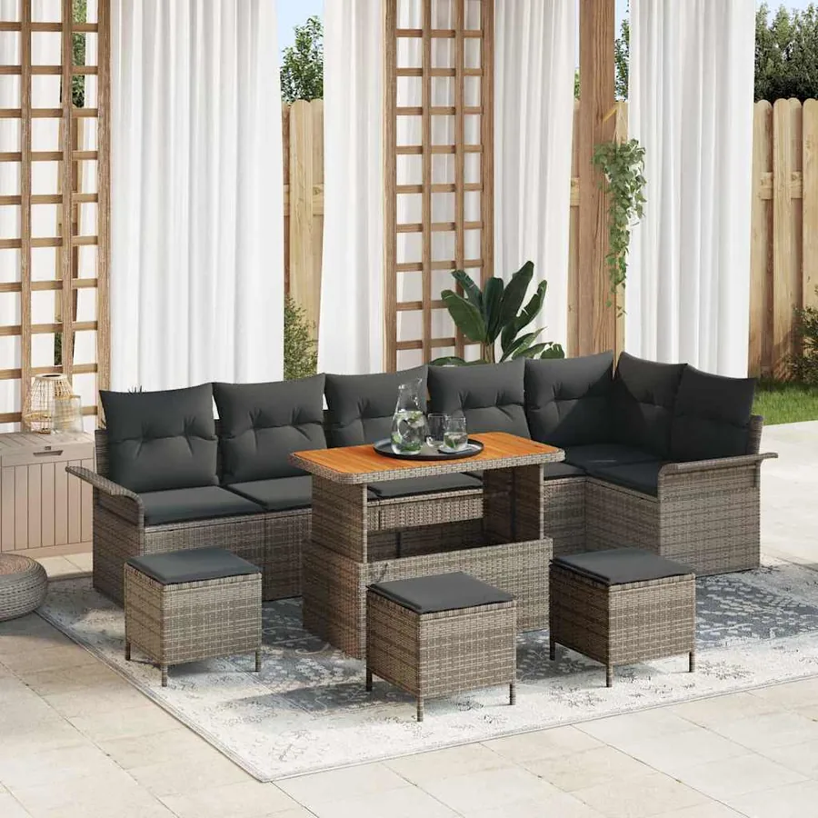 Ensemble de canapé de jardin avec coussin 10 pcs Gris polyrotin