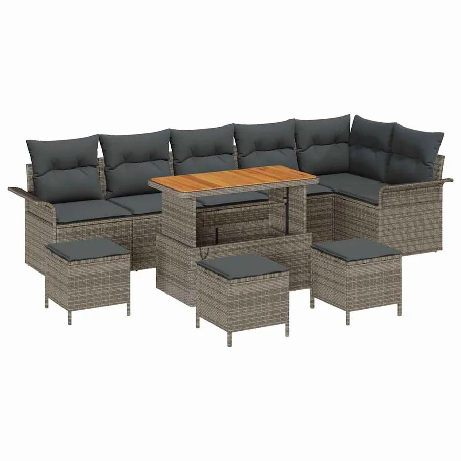 Ensemble de canapé de jardin avec coussin 10 pcs Gris polyrotin - 2