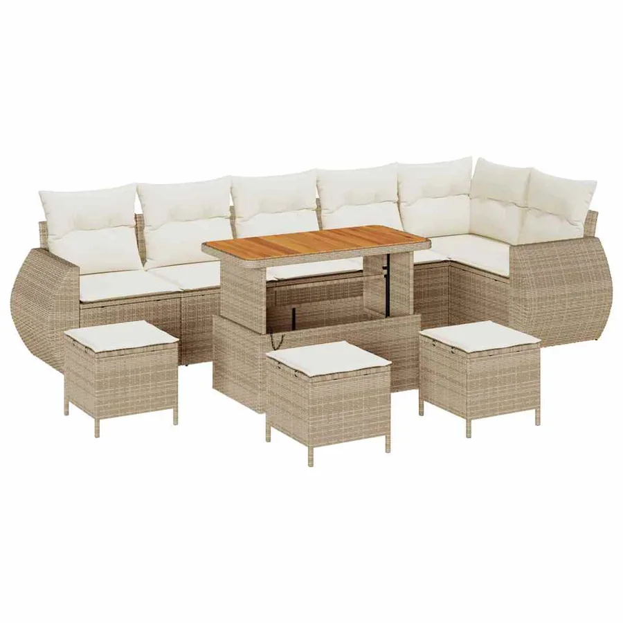 Ensemble de canapé de jardin 10 pcs Beige polyrotin - 2