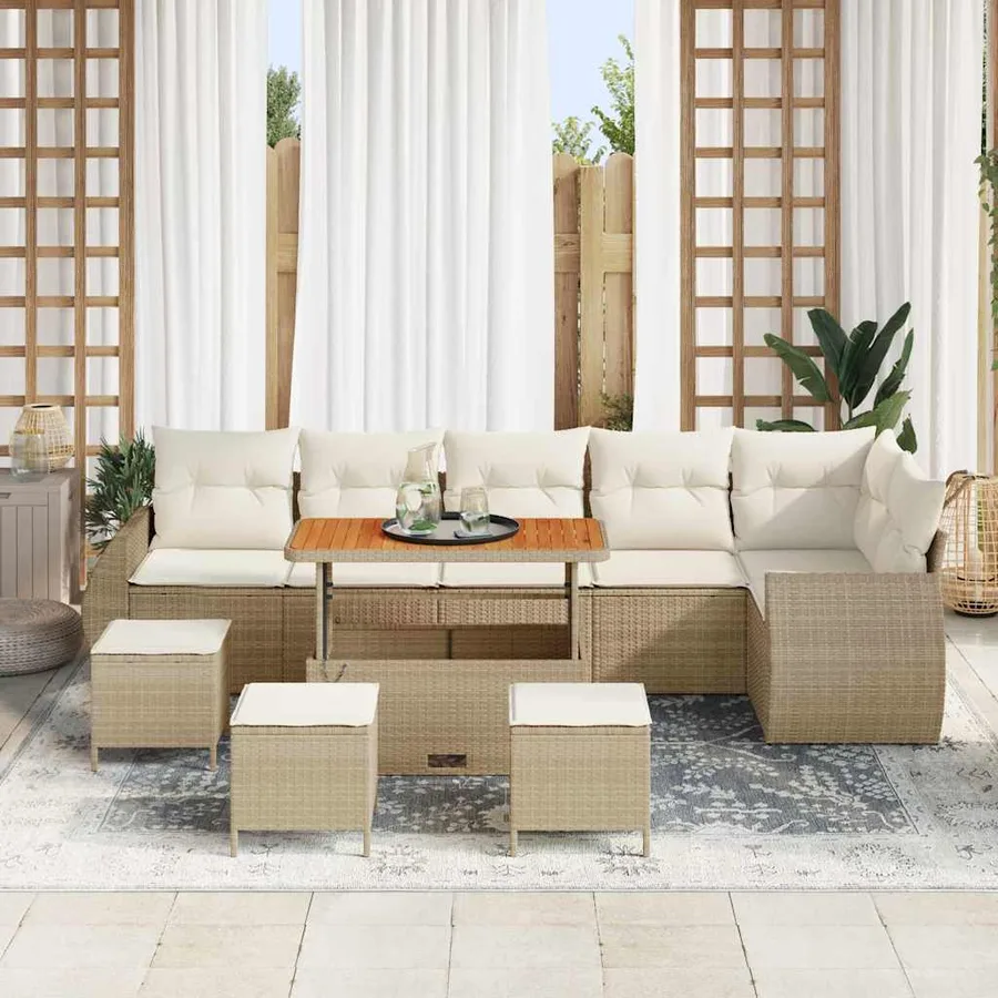 Ensemble de canapé de jardin 10 pcs Beige polyrotin - 3