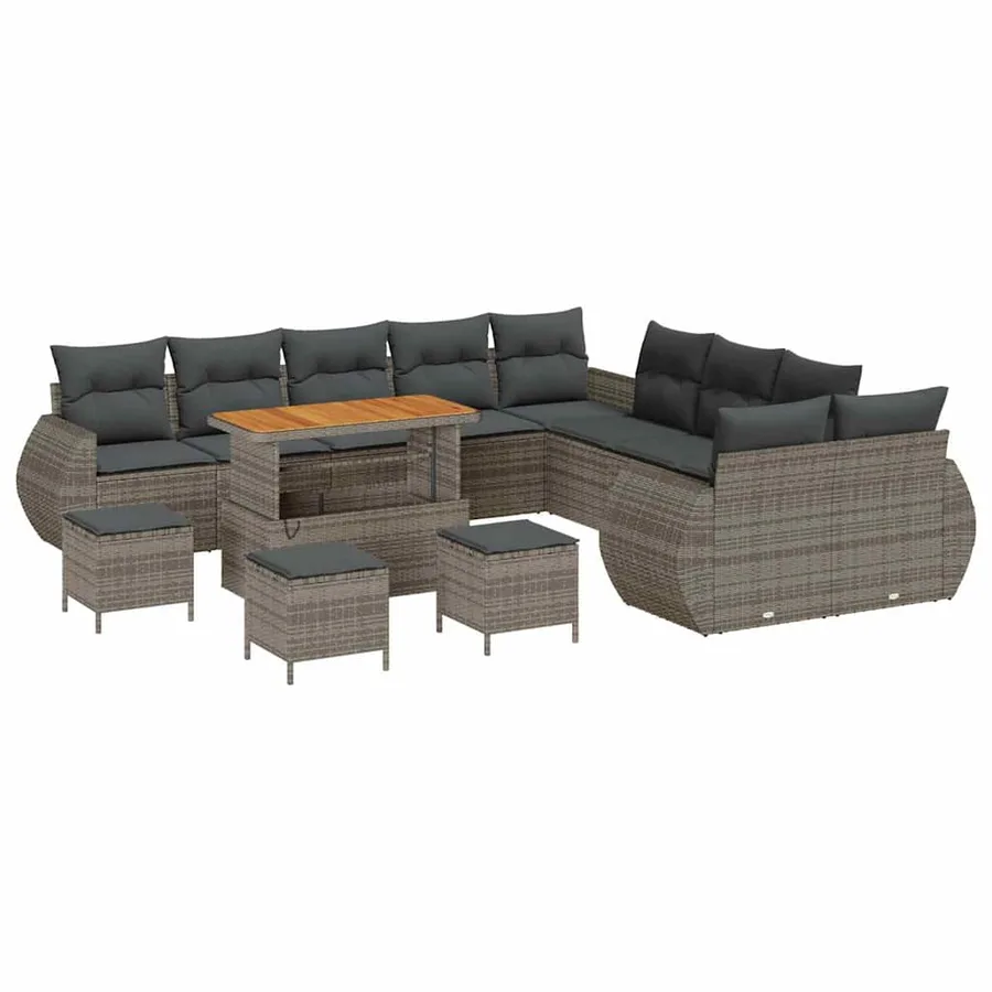 Ensemble de canapé de jardin 14 pcs Gris polyrotin - 2