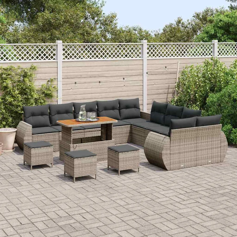 Ensemble de canapé de jardin 14 pcs Gris polyrotin - 3