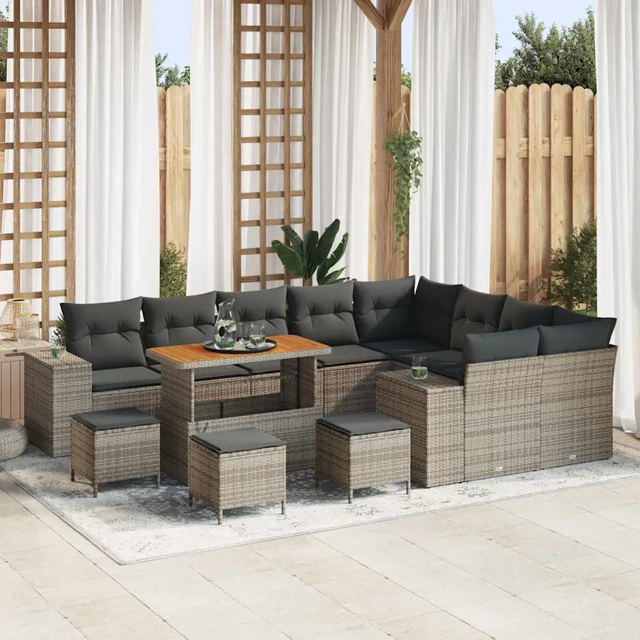 Ensemble de canapé de jardin avec coussin 13 pcs Gris polyrotin
