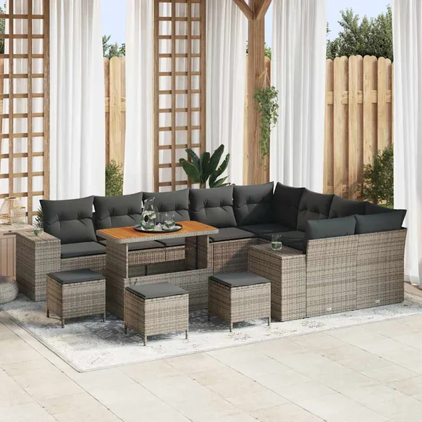 Ensemble de canapé de jardin avec coussin 13 pcs Gris polyrotin