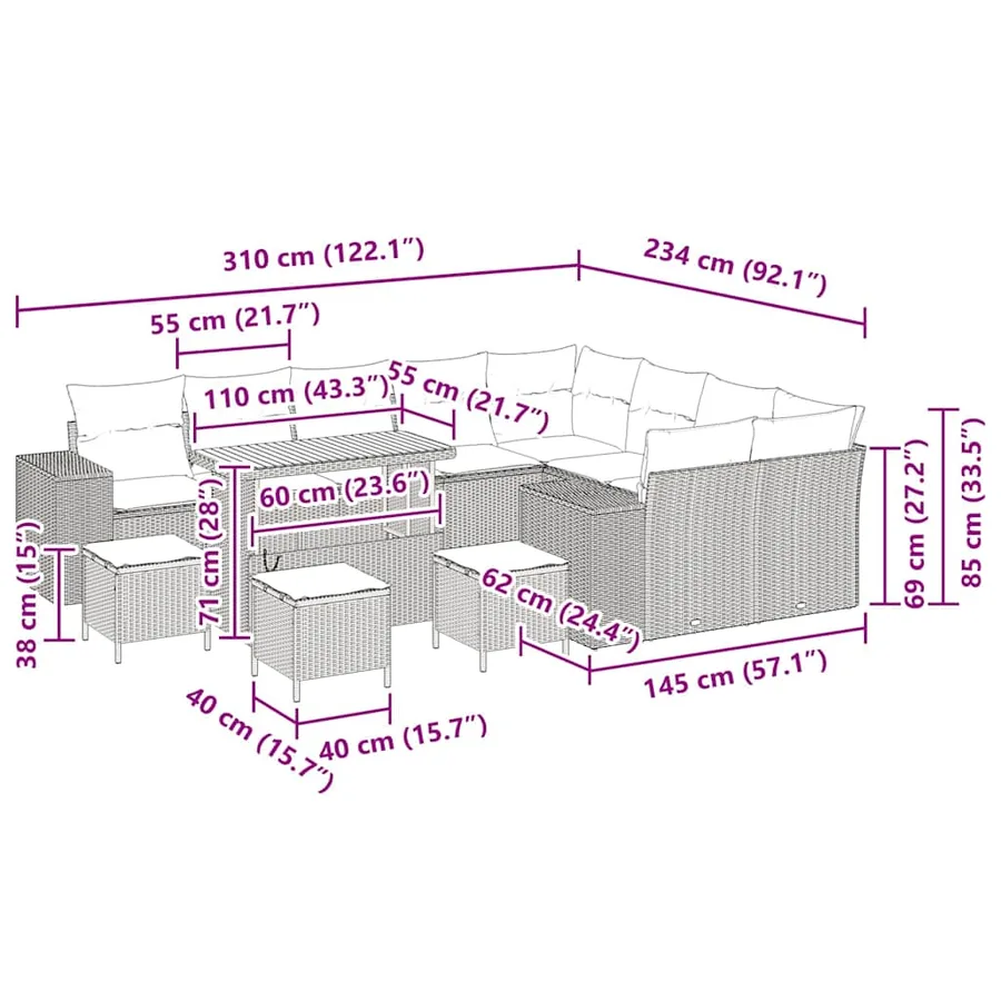 Ensemble de canapé de jardin avec coussin 13 pcs Gris polyrotin - 14