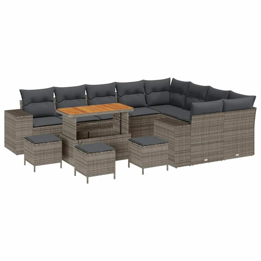 Ensemble de canapé de jardin avec coussin 13 pcs Gris polyrotin - 2