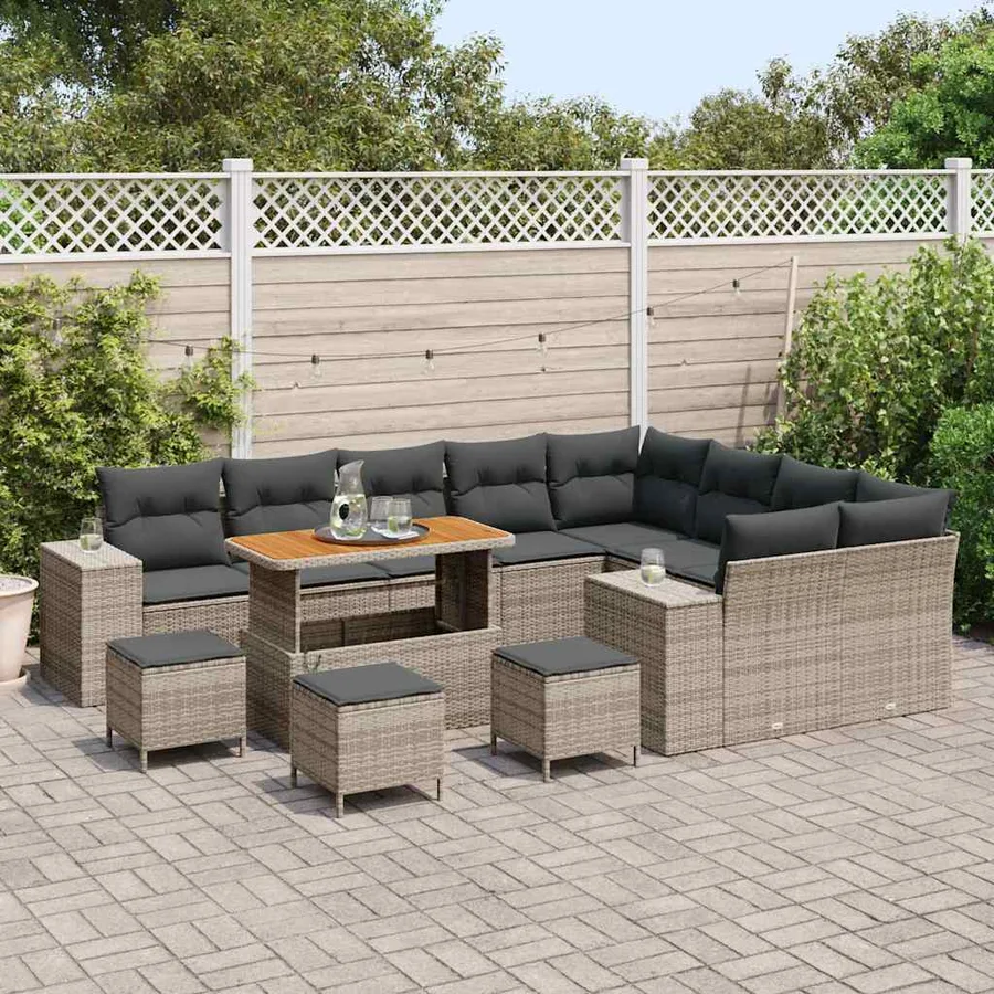 Ensemble de canapé de jardin avec coussin 13 pcs Gris polyrotin - 3
