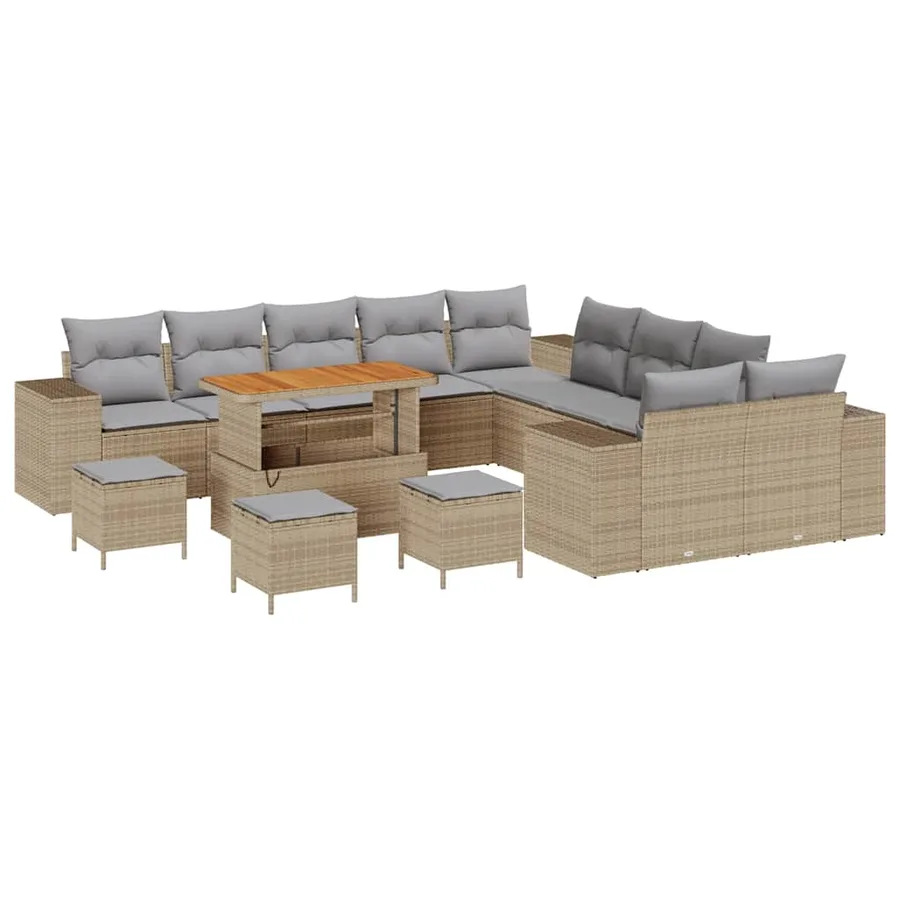 Ensemble de canapé de jardin 14 pcs Beige polyrotin - 2