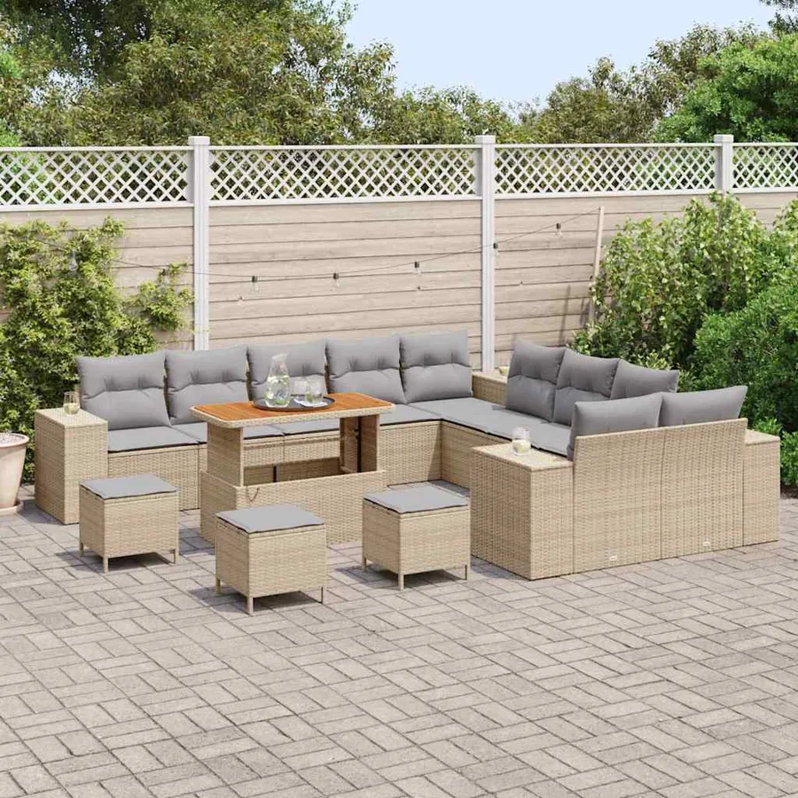 Ensemble de canapé de jardin 14 pcs Beige polyrotin - 3