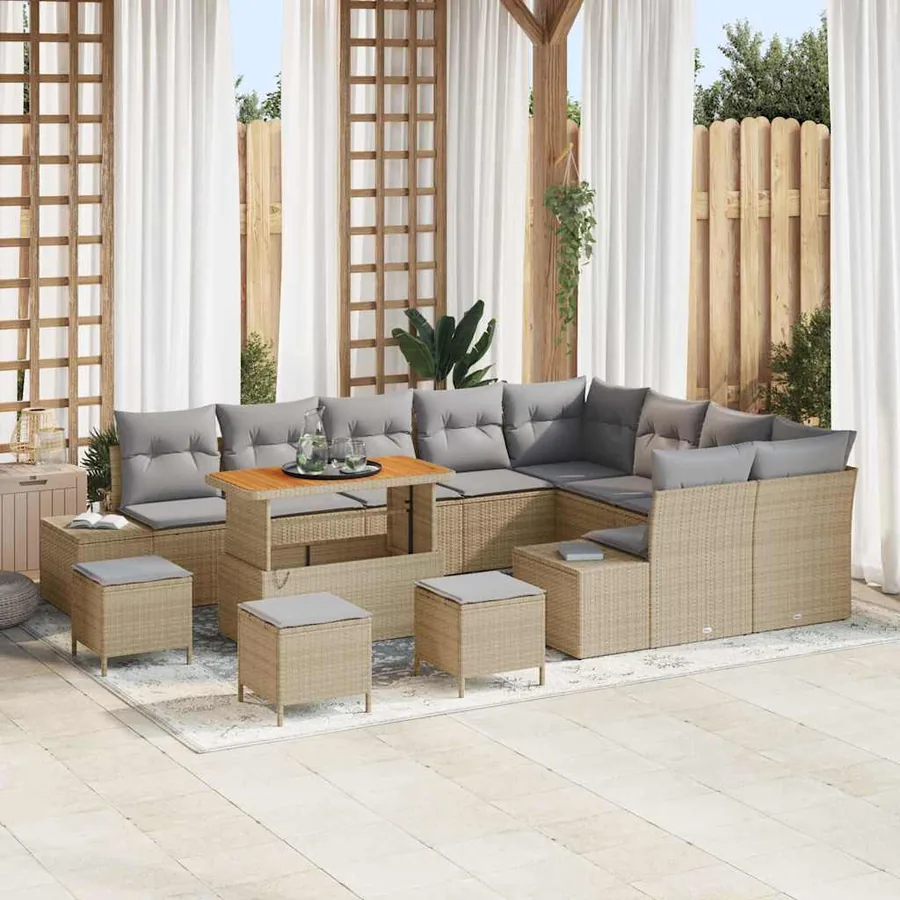 Ensemble de canapé de jardin 13 pcs Beige polyrotin