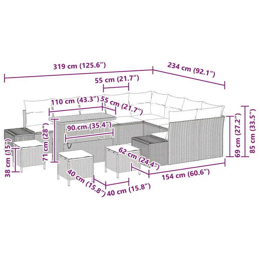 Ensemble de canapé de jardin 13 pcs Beige polyrotin - 8