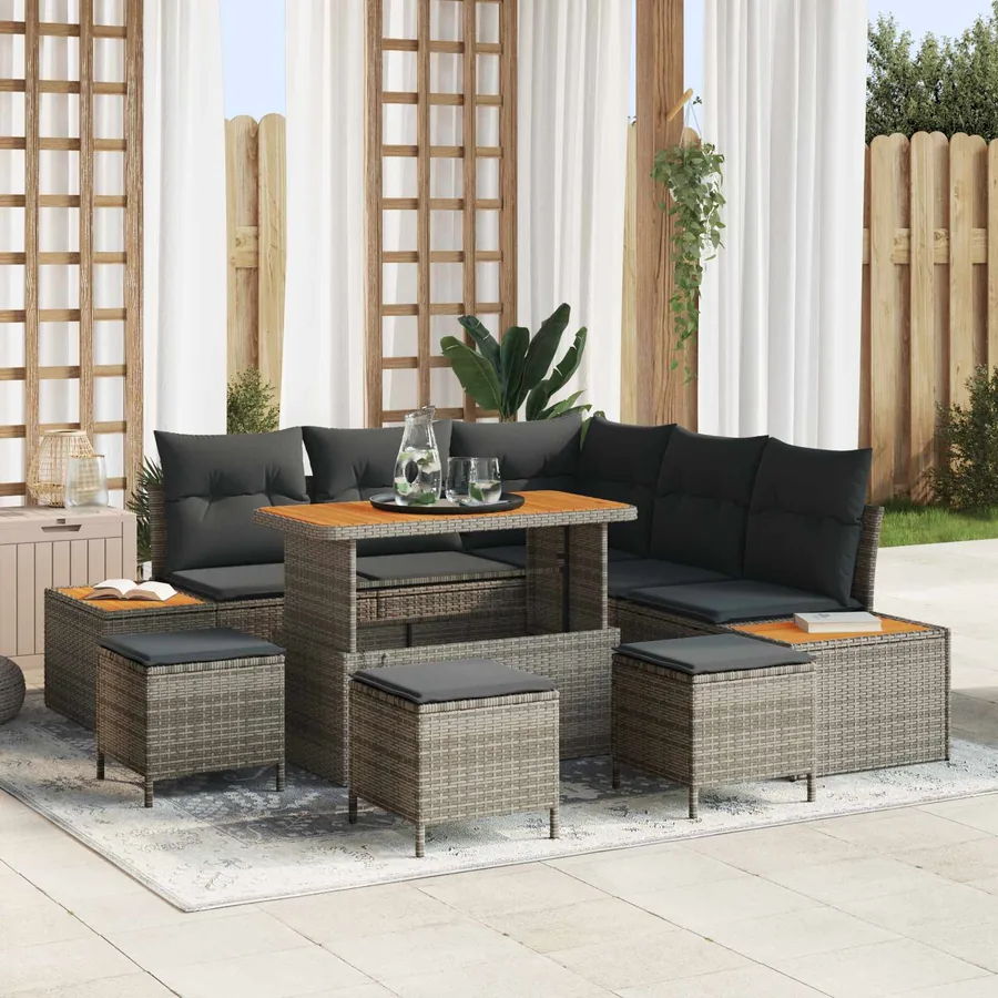 Ensemble de canapé de jardin avec coussin 9 pcs Gris