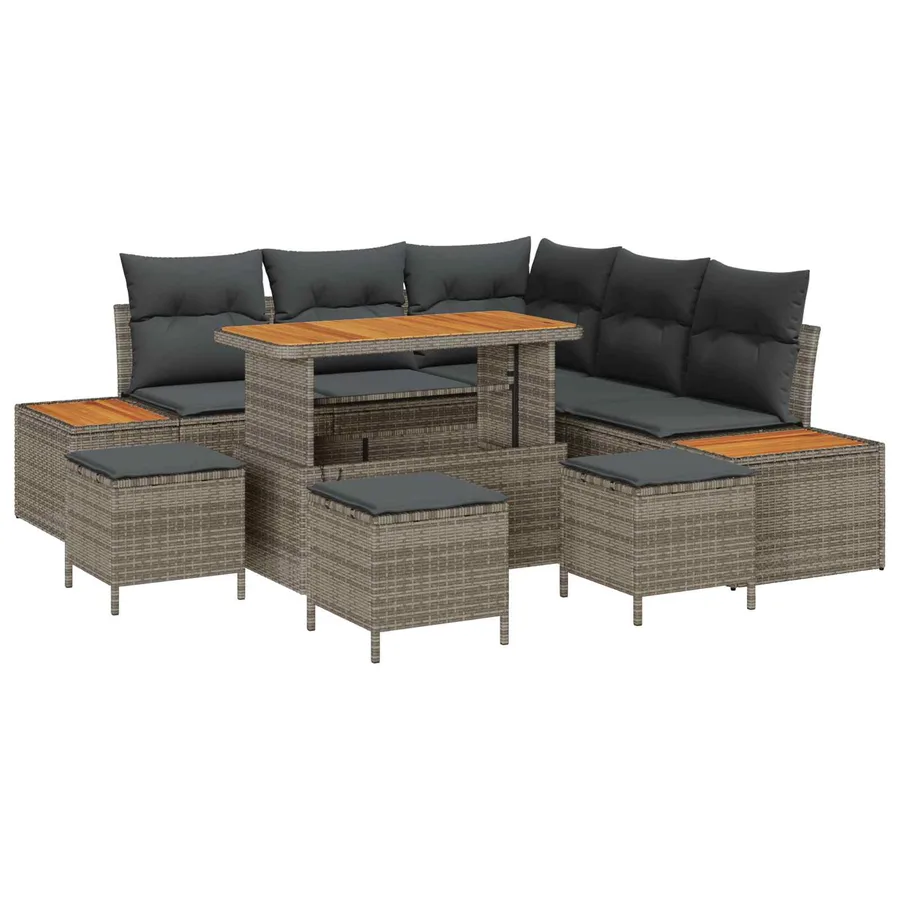 Ensemble de canapé de jardin avec coussin 9 pcs Gris - 2