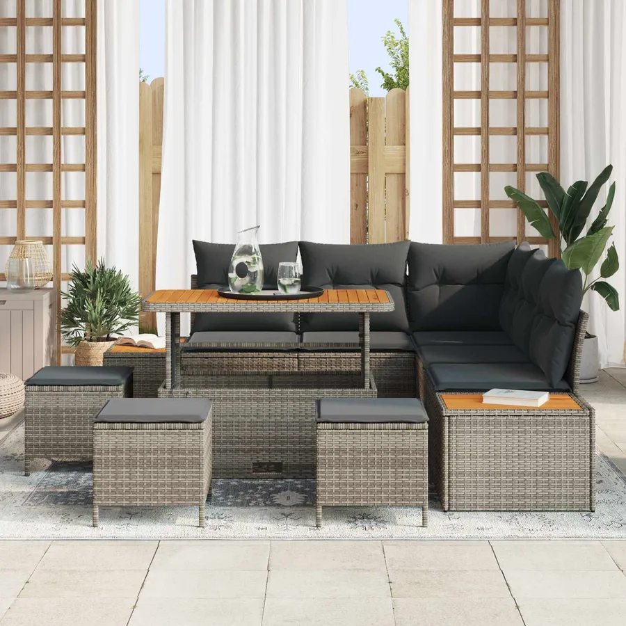 Ensemble de canapé de jardin avec coussin 9 pcs Gris - 3