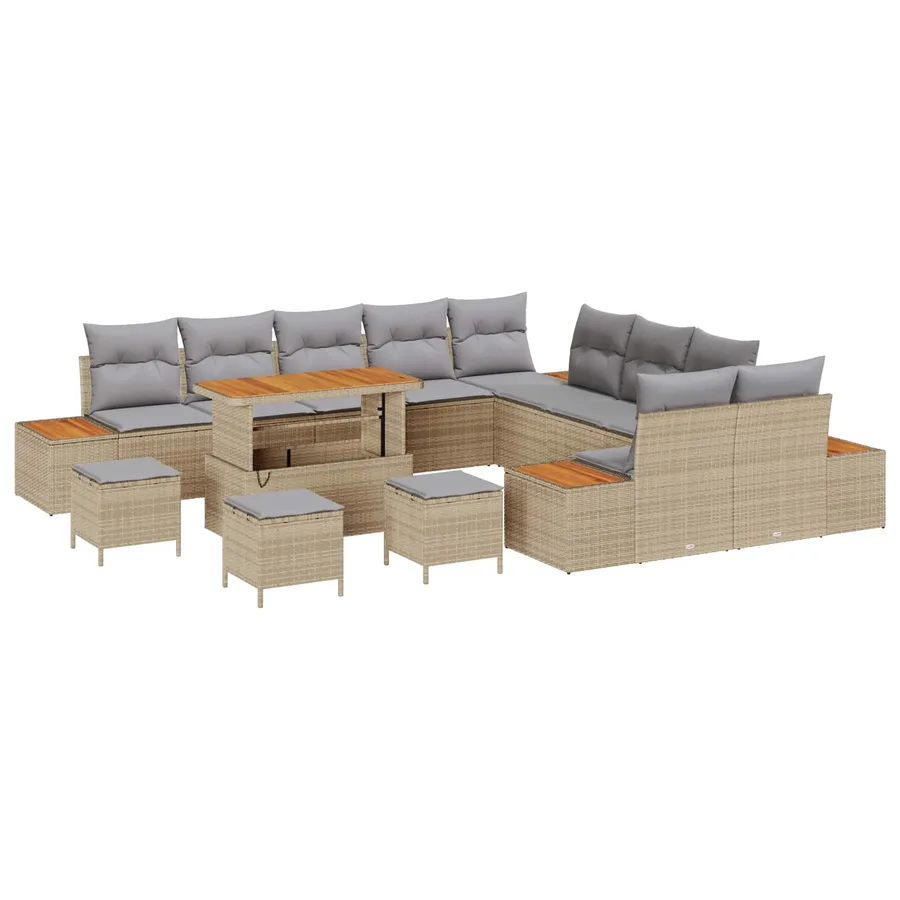 Ensemble de canapé de jardin 14 pcs Beige et Gris clair - 2