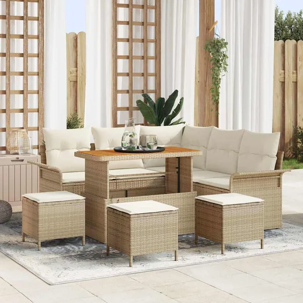 Ensemble de canapé de jardin avec coussin 9 pcs Beige et crème