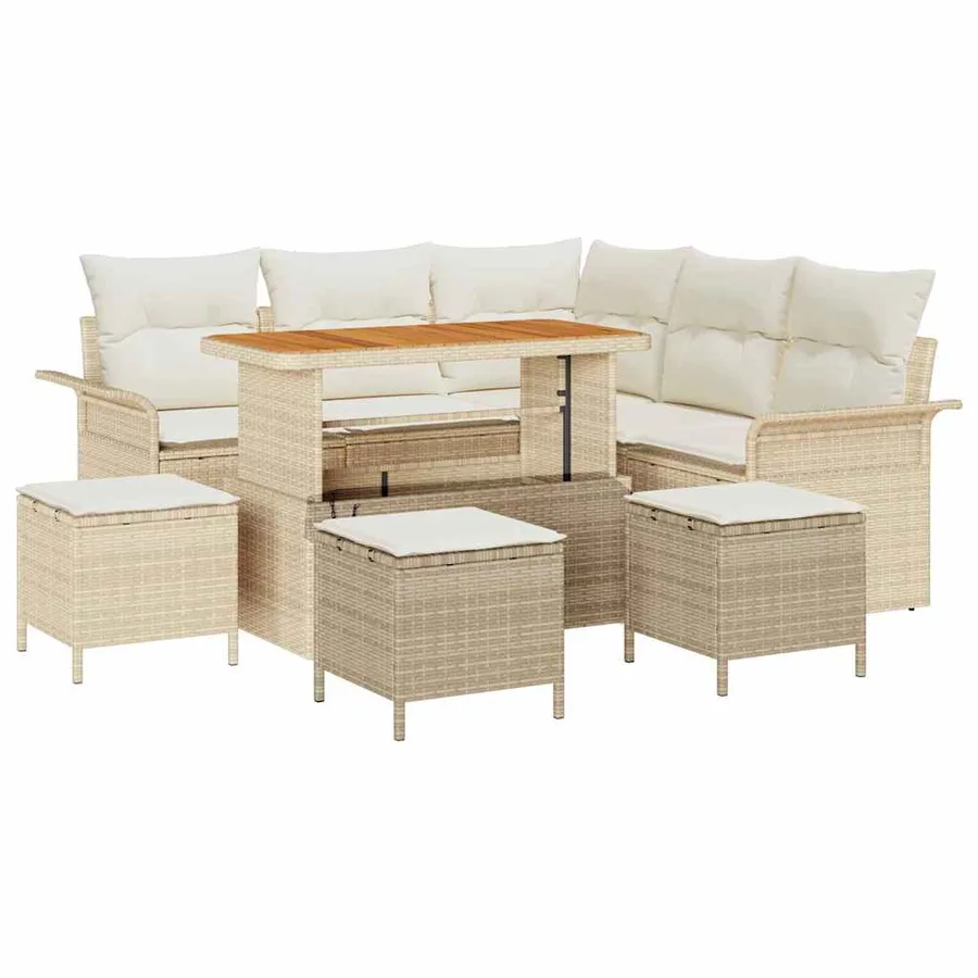 Ensemble de canapé de jardin avec coussin 9 pcs Beige et crème - 2